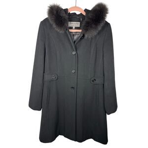 Forecaster Of Boston Platinum Black Fox Fur Collar Wool Walker Coat Women's 10